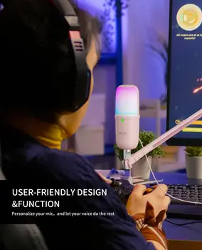 USB Gaming Microphone for PC PS4 PS5 Mac, Pink Condenser Mic with RGB Lighting, Pop Filter, Shock Mount 4