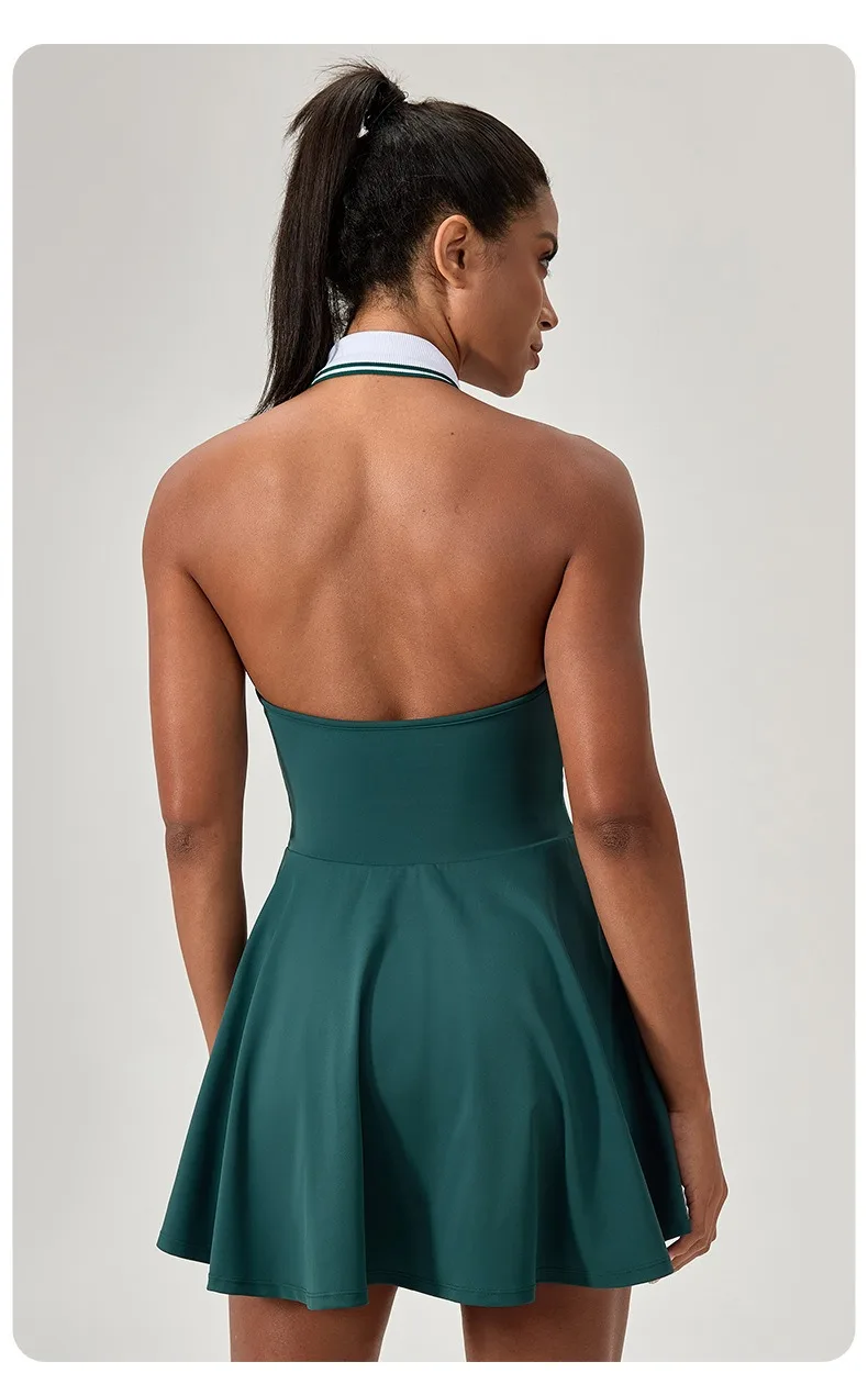 Description Picture 4 of itemWomen's Outdoor Sports Tennis Dress Sleeveless Hanging Neck Gym Dress Casual Yoga Dress Sexy Sports One Piece Dres