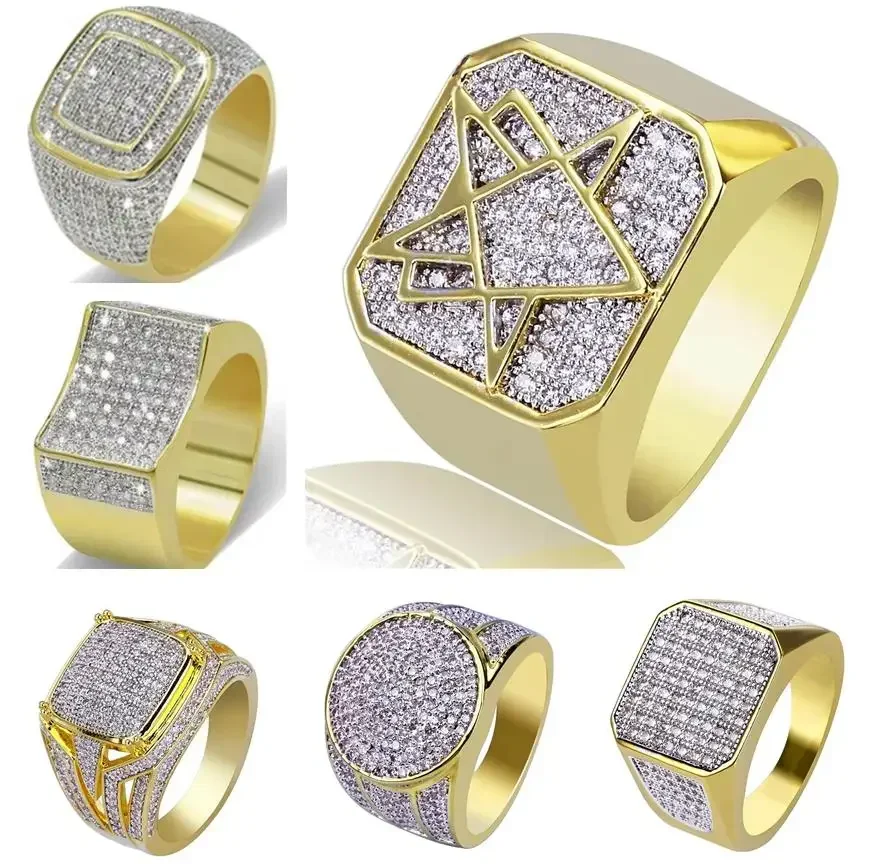 Trendy Golden Full Crystal Geometric Men's Ring Business Style Party Wedding Fashion Jewelry Male Hand Accessories wedding rings finger rings jewelry rings ring jewelry