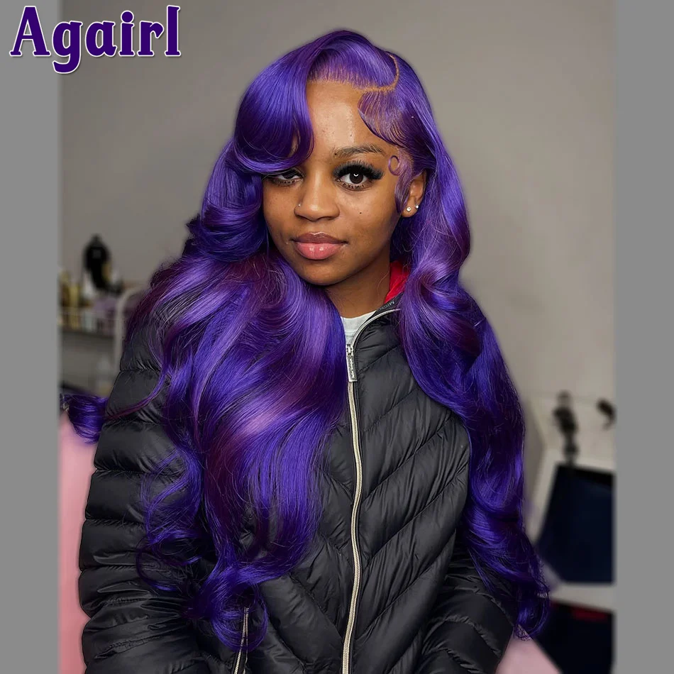 Violet Dark Purple 13X6 Body Wave Lace Frontal Wigs Human Hair Pre