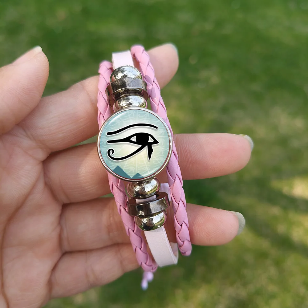 Eye of Horus Jewelry Bracelet Ancient Egypt Egyptian Pharaoh Eyes Amulet Glass Button Leather Bracelets for Men Women Gift - Image 5