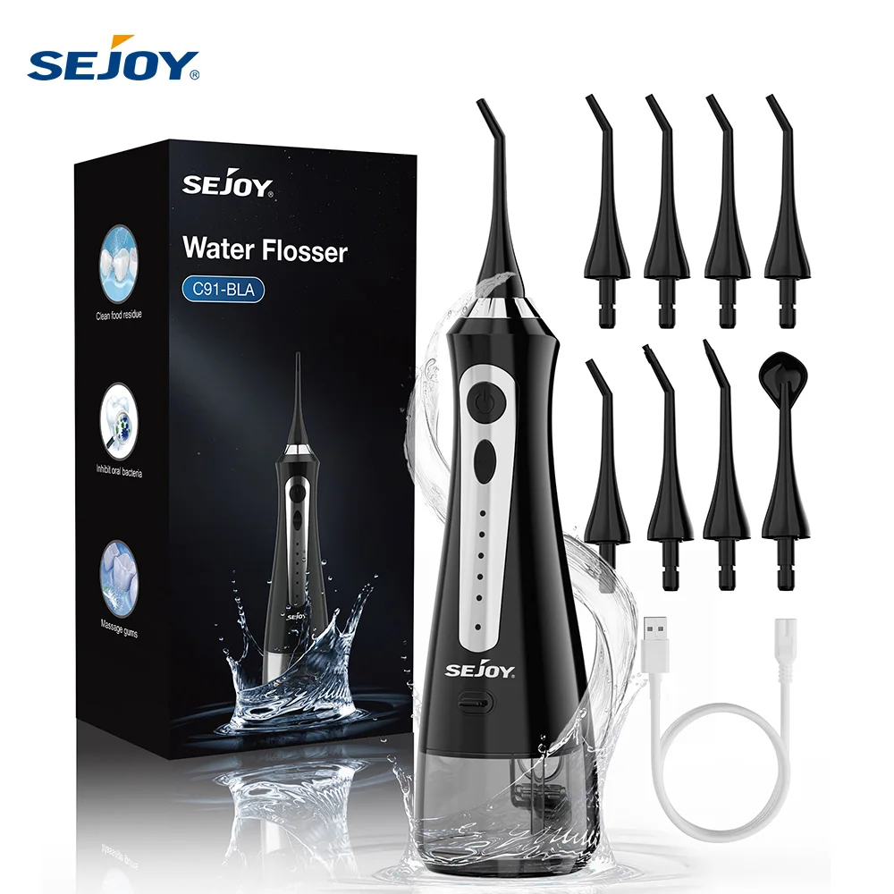 Irrigador Bucal SEJOY, Hilo Dental, Tiras Blanqueadoras Dentales, Portátil, Tanque de 230 ml, 5 Modos, 8 Boquillas, Lavadora para el Hogar