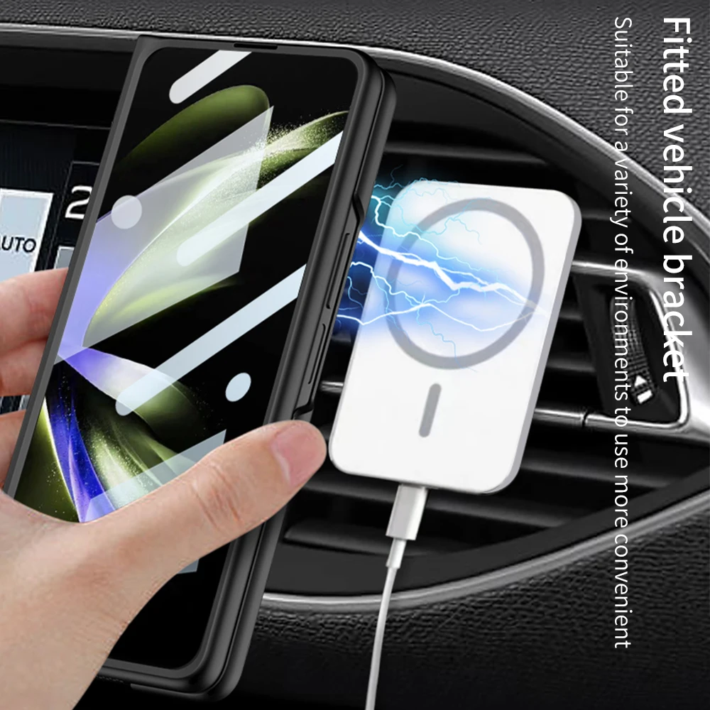 For Samsung Galaxy Z Fold 5 Magsafe Case Matte Magnetic Wireless Charging Skin Friendly With Tempered Film Shockproof Hard Cover