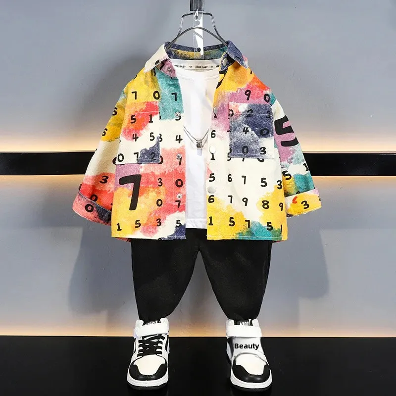 Boys Floral Shirt Autumn Outerwear Long Sleeve Trendy Top for Little Boys Spring Autumn Fashionable Children's Clothing