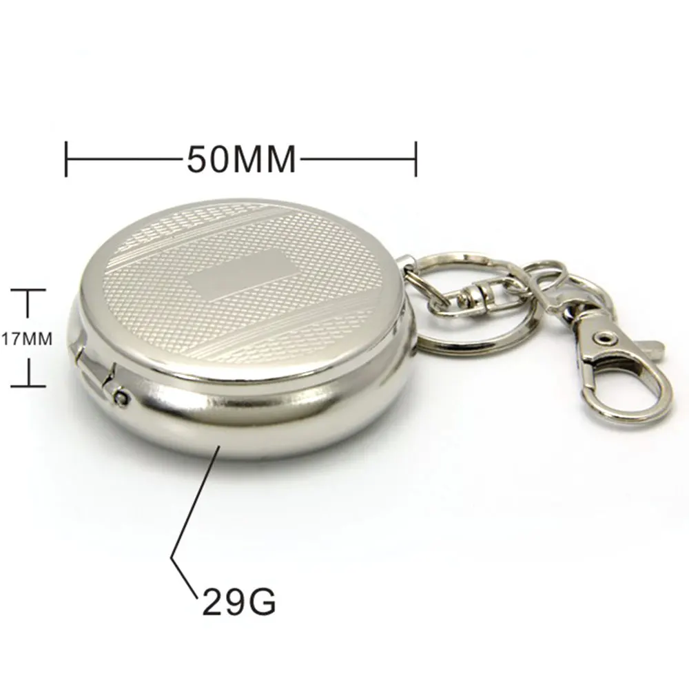 Mini Cigarette Ashtray with Key Chain Smoking Accessories Stainless Steel Portable Round Shaped Silver Cigarette Supplies