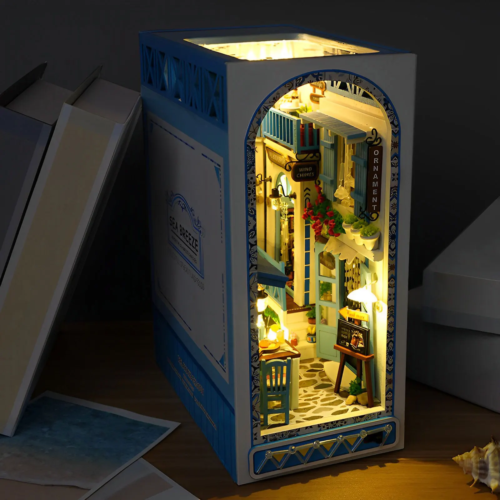 DIY Book Nook Kit 3D Wooden Puzzle Bookshelf Insert Decor With Warm Light DIY Mini Dollhouse Model Bookshelf Insert Bookend Kits