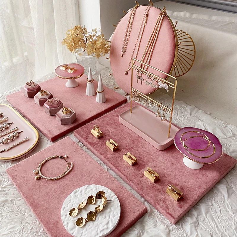 Jewelry display shelf pink tray trinket earrings display shop counter