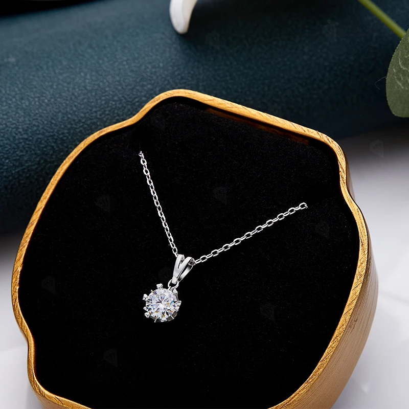Moissanit-Halsketten, 925er Sterlingsilber, D-Farbe, runde Form, Krappenfassung, Geschenk zum Jahrestag, Erntedankfest, Hochzeit, elegant – Detail 33