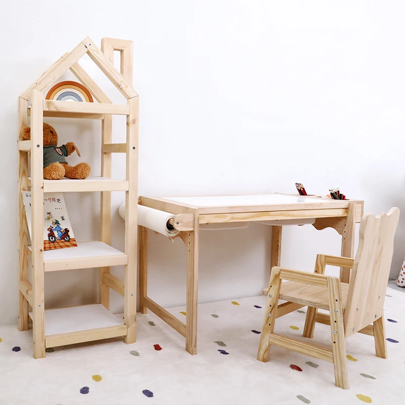 Solid Wood Children's Furniture Sets Adjustable Kids Table and Chair Kindergarten Game Table Room Study Desk