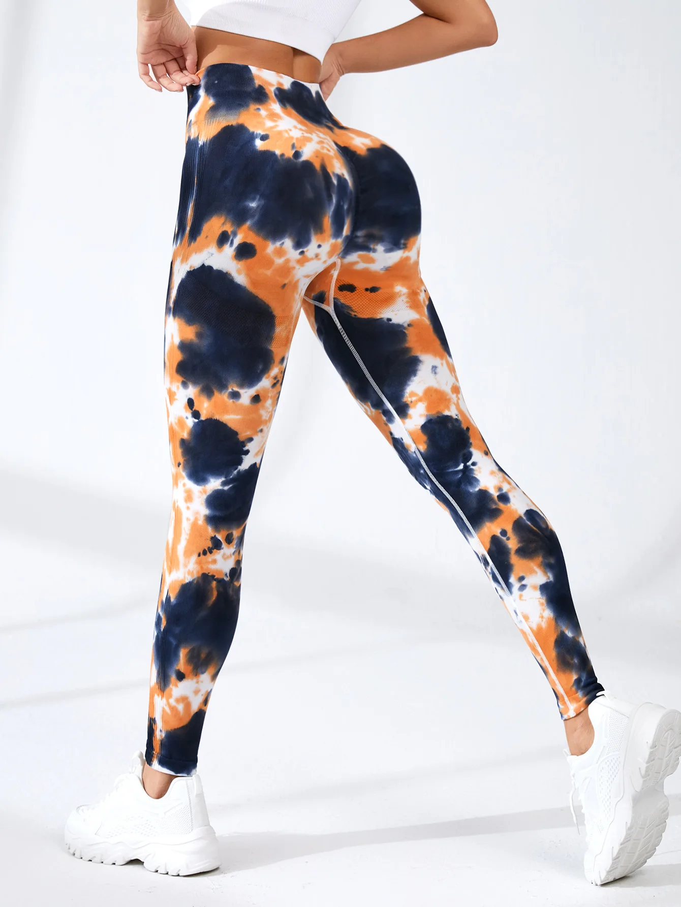 Nahtlose Leggings Weibliche Tie Dye Fitness Hosen Hohe Taille Hüfte Heben Enge Outdoor Training Laufen Elastische Dünne Yoga Leggings – Detail 6
