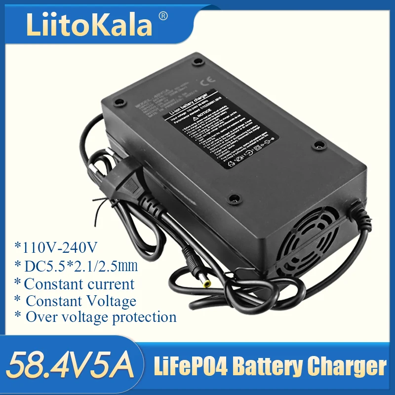 58.4V 5A Charger LiitoKala Smart Suitable For 16s 51.2V Outdoor LiFePO4 Battery Electric Car Safe And Stable 58.4v 5a battery charger,battery charger adapter