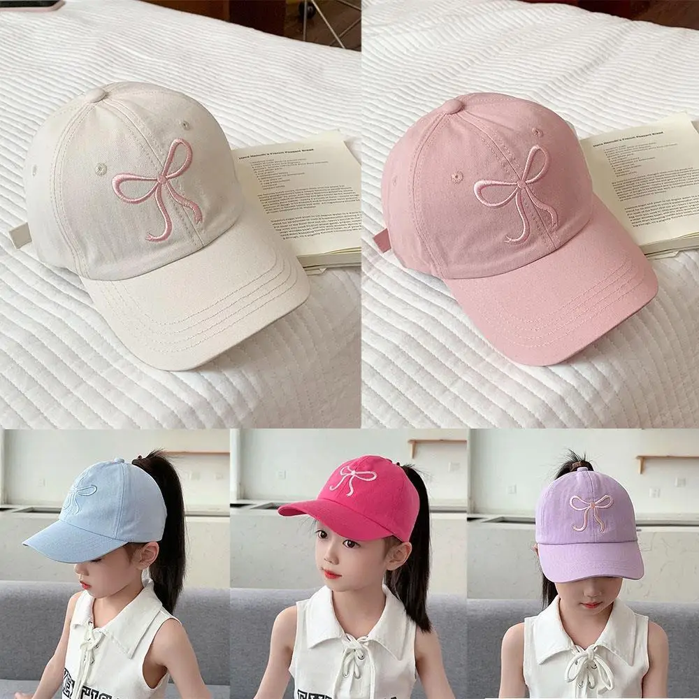 Bowknots Hollow High Ponytail Caps Kids Baseball Caps For Boys Girls Adjustable Empty Top High Ponytail Summer Sun Hats