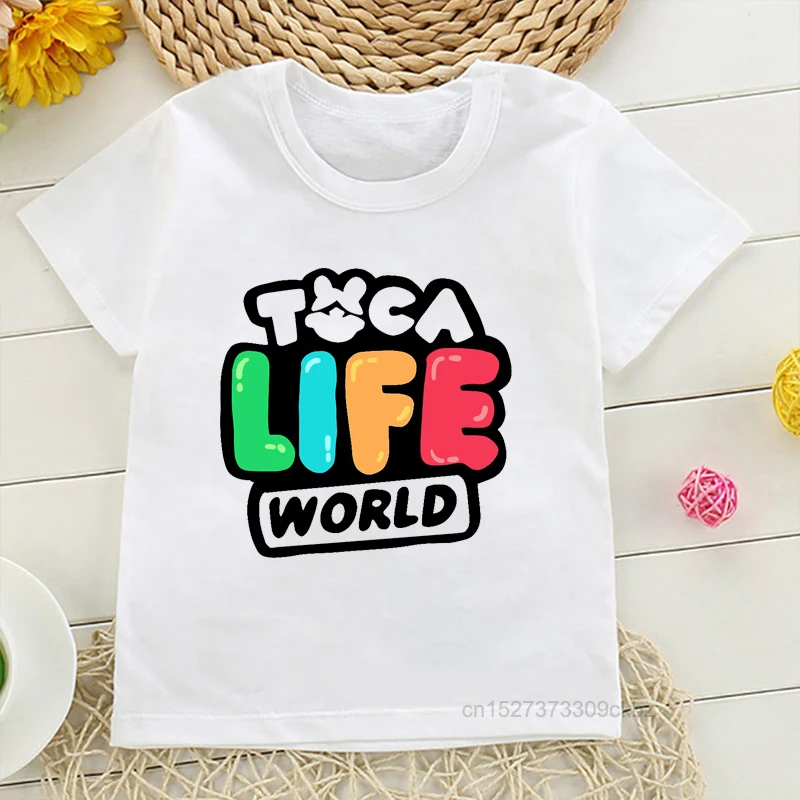 New Toca Life World Print Kids T-shirt Baby Boys Gift Children\'s Short-sleeved Toca Boca Girls Cartoon Animation Game Top