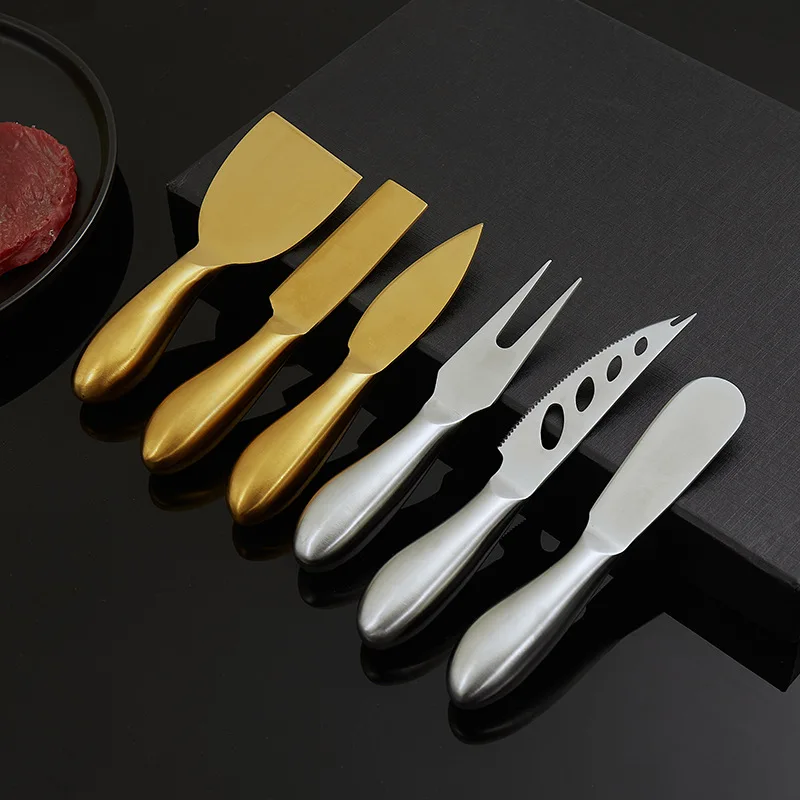 Golden Stainless Steel Cheese Knife Butter Knives Fork Baking Spatula Pizza Sandwich Cutter Cake Cream Scraper Kitchen Utensils cheese knives set butter cutter utensil