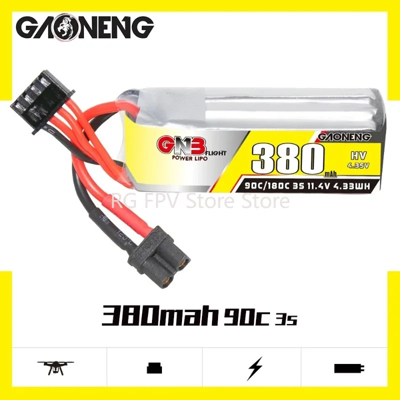 Gaoneng Gnb 380Mah 3S 11.4V 90C Hv Lipo Batteria Xt30 Spina Per Fpv Rc Drone Whoop Quadcopter Racing Drone Parts