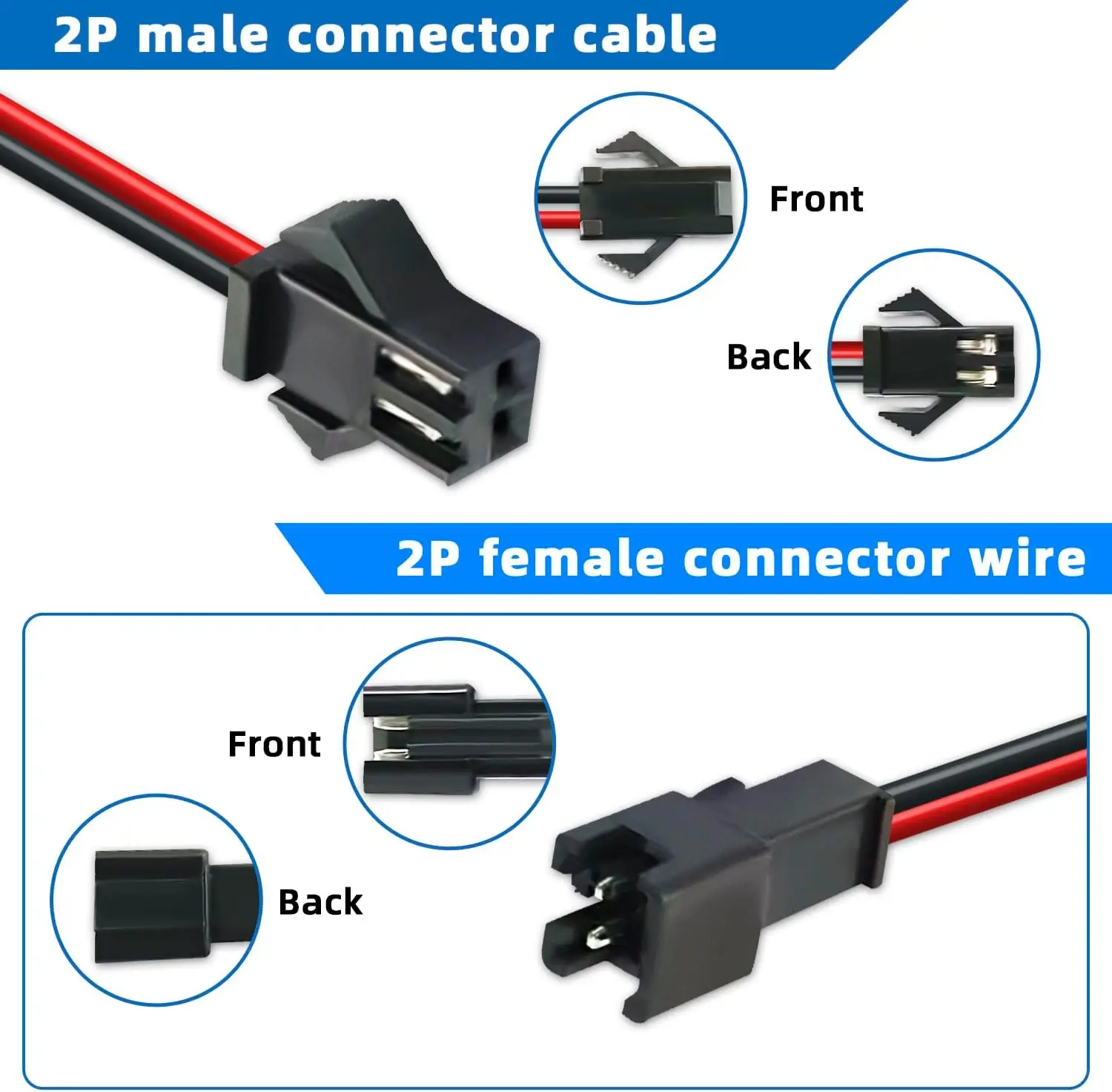 SM JST 2PIN Wire Connector Cable for WS2812B WS2811 LED Strip Lights 22AWG Male Female Without Soldering Light Controller Wire
