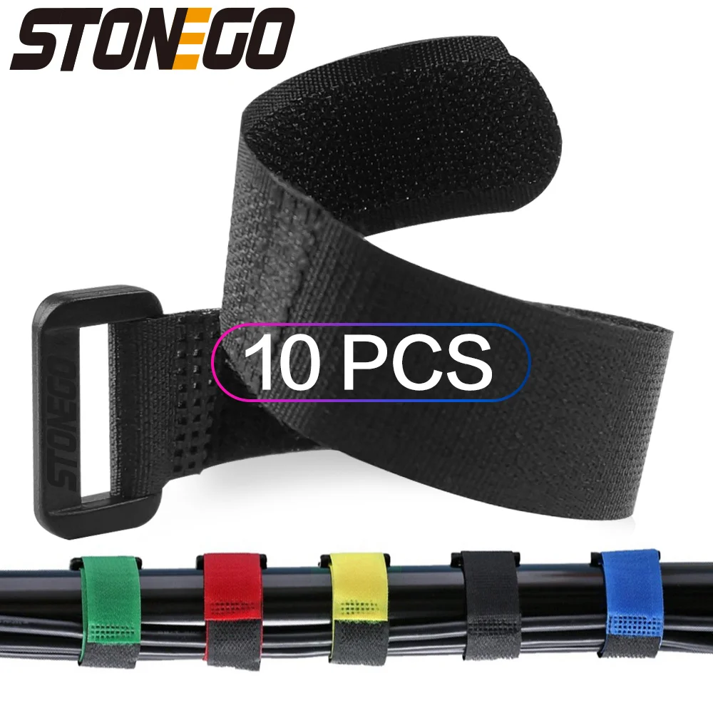 STONEGO 재사용 가능한 고정 케이블 정리대, 케이블 타이 관리, 조정 가능한 다목적 후크 및 루프 나일론 스트랩 타이, 10 개 