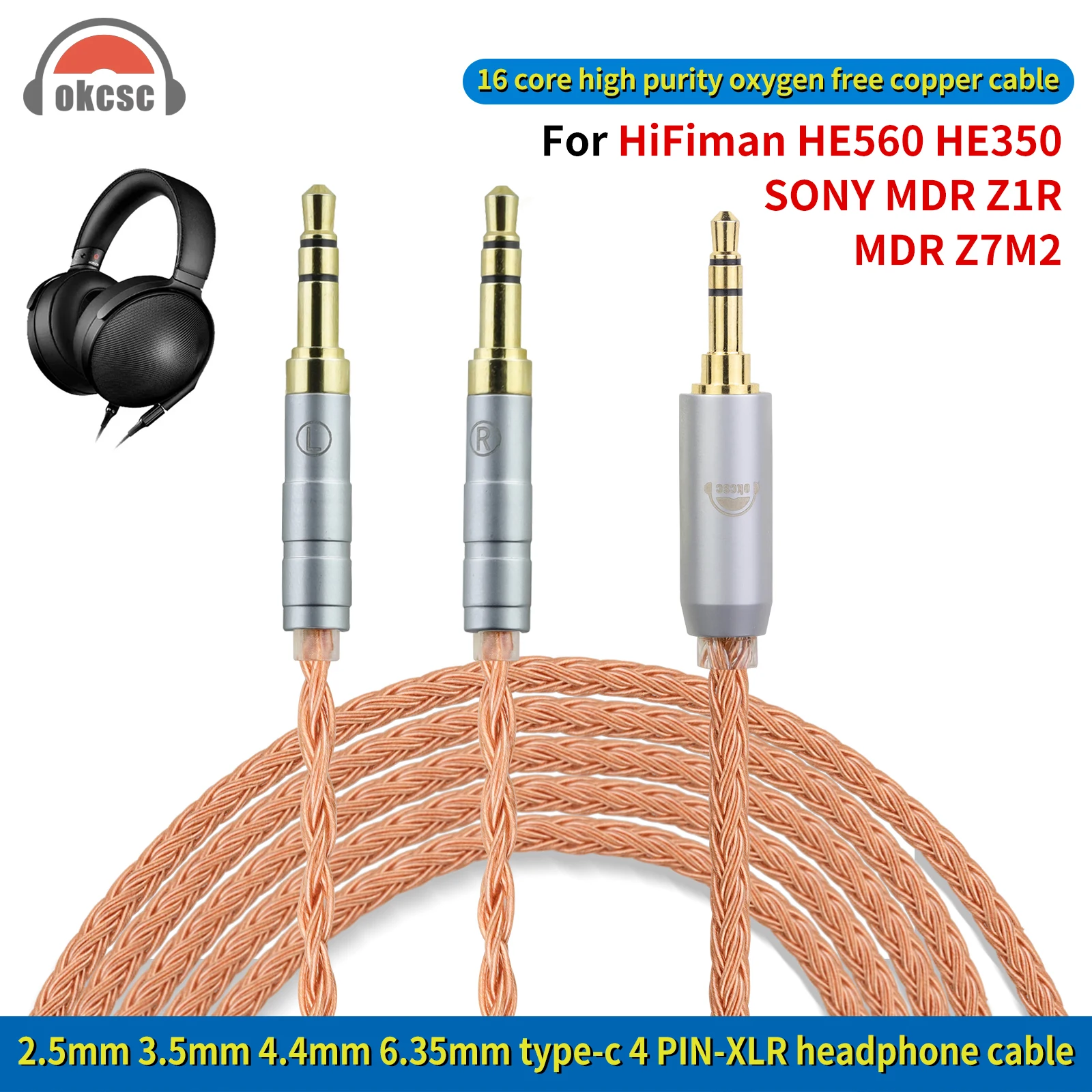 Cavo Ricambio Per Cuffie Hifiman Sundara/Arya/Ananda - Doppio 3.5mm A 6.35mm, 2 Metri | Alta Qualit&agrave;