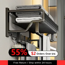  Bathroom Shelves Wall Bath Towel Holder Foldable Shower Holder Clothes Organizer With Hooks Storage Rack Bathroom Accessories 