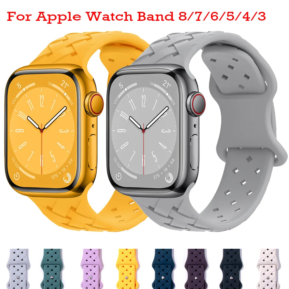 

Silicone Strap for Apple Watch Band Ultra 49mm 44mm 40mm 45mm 41mm 38mm Woven Loop Watchband Bracelet IWatch Series 8 7 6 5 3 SE