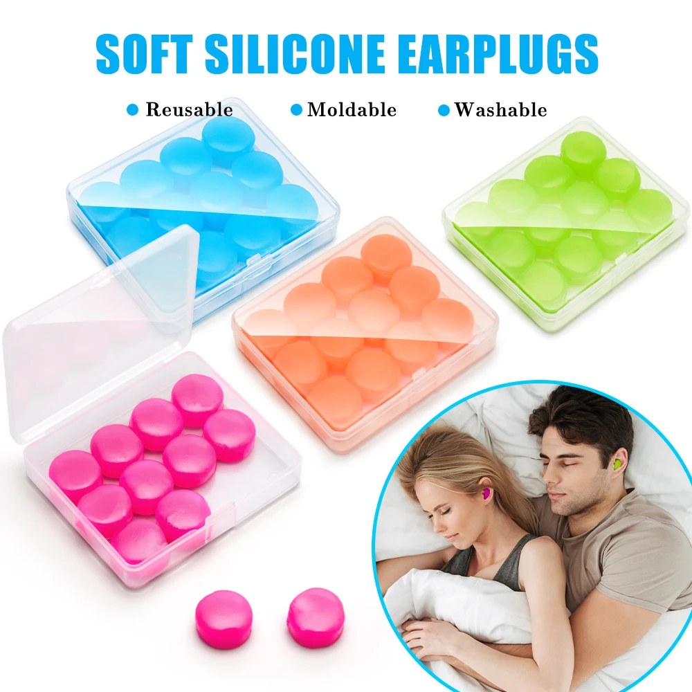 Tapones para los oídos de silicona para dormir, tapones para los oídos de  cera para natación, protección para el sueño, cancelación de ruido,  impermeables, reutilizables para viajes y trabajo, 12 piezas - AliExpress