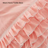 Korean Princess Duvet Cover 4 Piece Set Solid Color Ruffles Lace Quilt Cover And Pillowcase For Girl Woman Romantic Bedspread 6