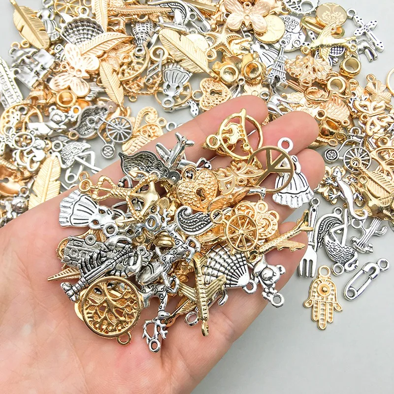 150 Ciondoli In Argento Tibetano Per Gioielli Fai Da Te - Forme Varie (Cuori, Stelle, Croci) | Per Bracciali E Collane