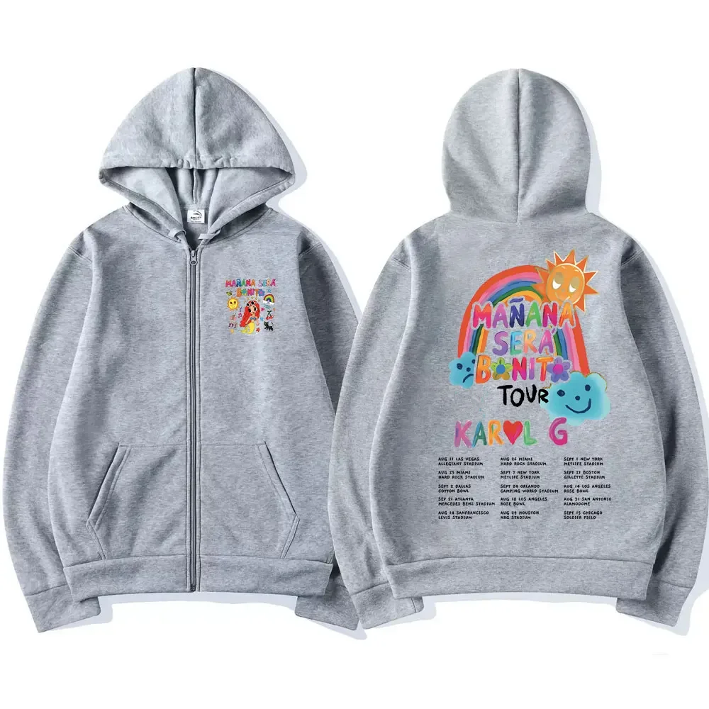 Singer Karol G Heart Mañana Sera Bonito Album Tour Graphics Zipper Hoodie Men Women Kawaii Oversized Cartoon Music Zip Up Jacket