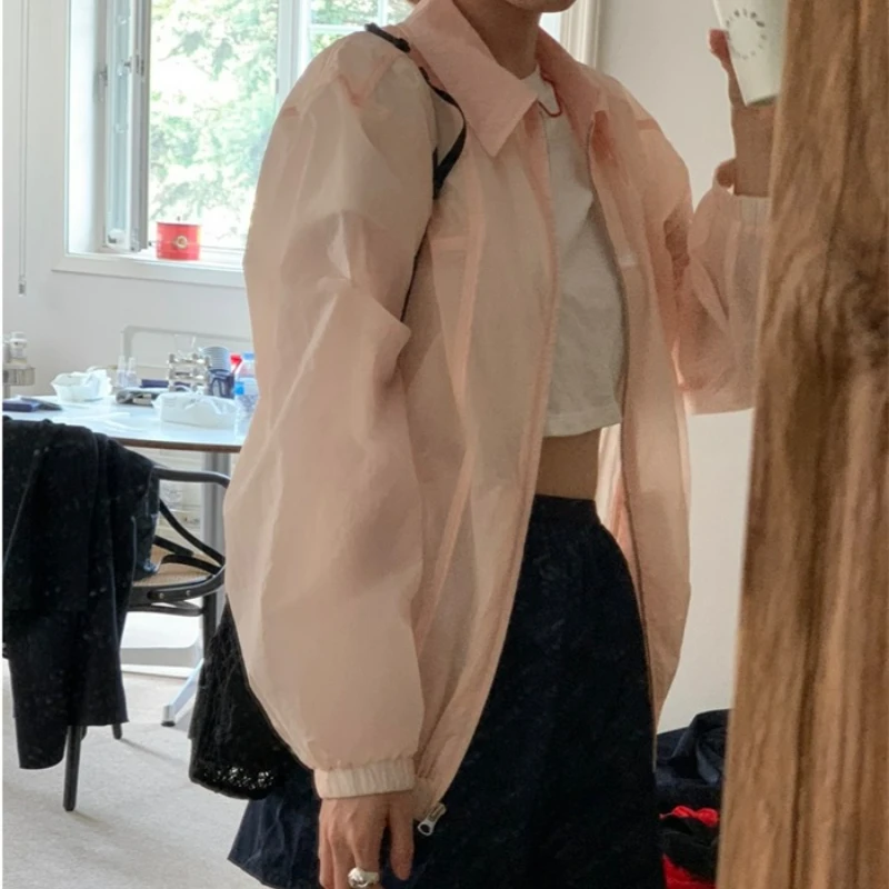 

Женская Повседневная куртка с отложным воротником, розовая Солнцезащитная куртка с длинными рукавами, лето 2023