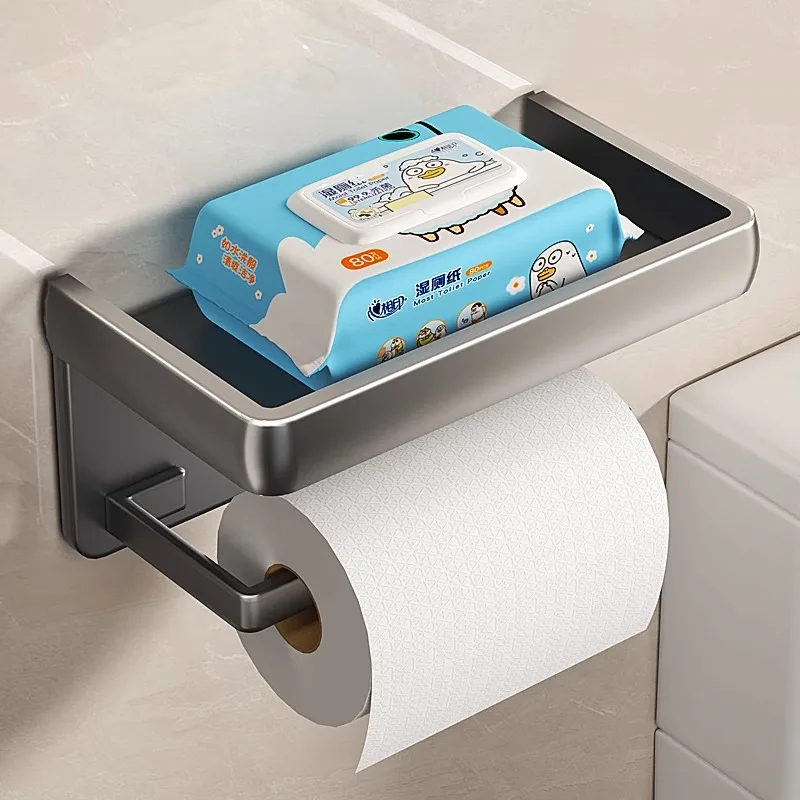 Aluminum Alloy Toilet Paper Holder Wall Mount WC Storage Organizer Roll Paper Phone Shelf Holder Bathroom Accessories 2