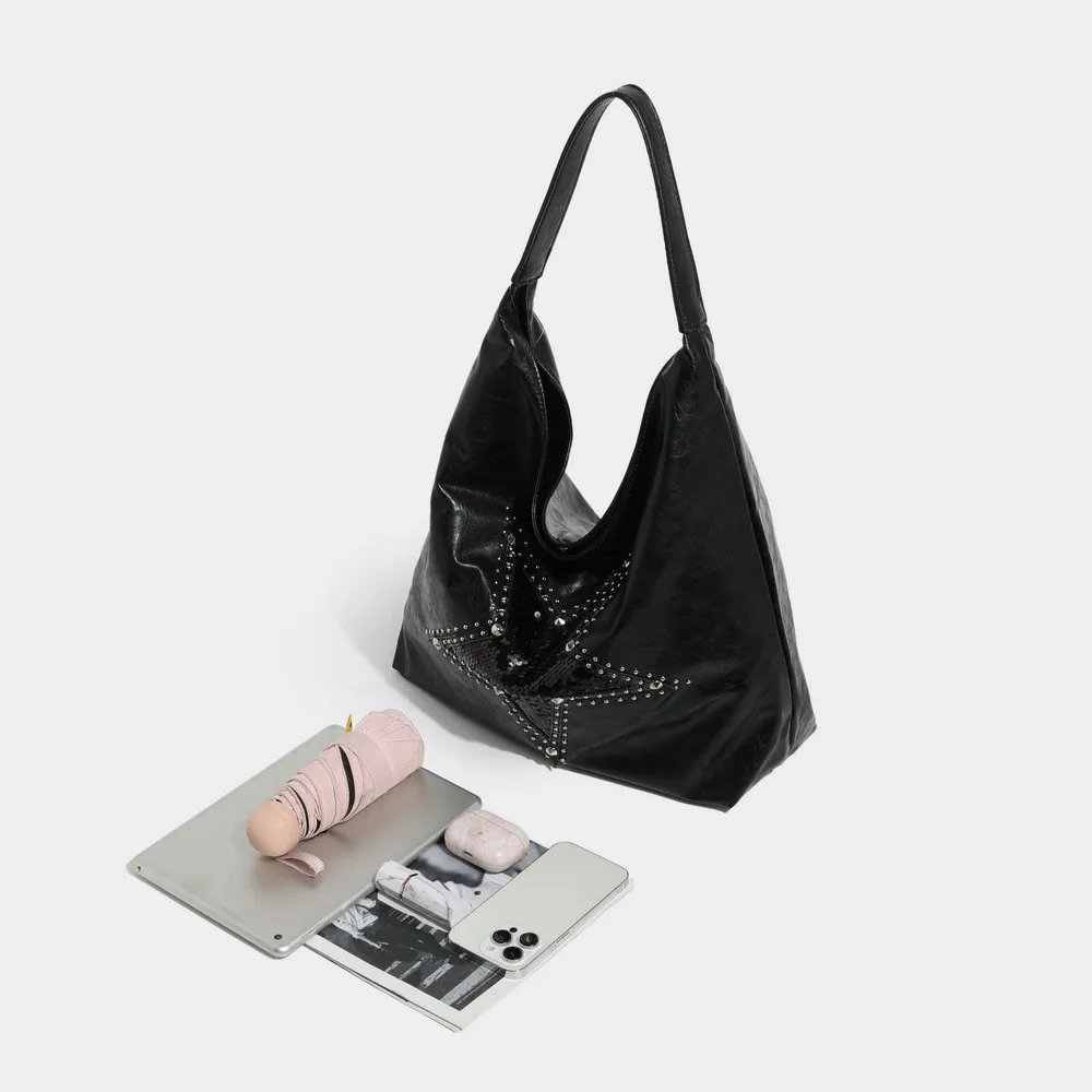 Large Capacity Rivet punk Bag For Women New Retro Texture Single Shoulder Tote Bags Fashion Versatile Casual Ladies Handbags