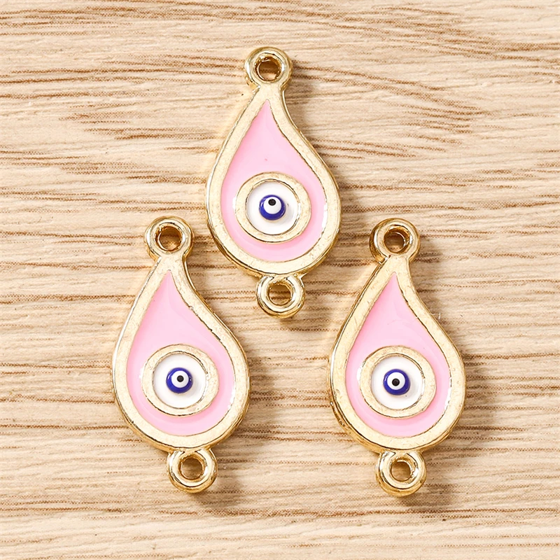 10 Stück 11x22mm Niedliche Emaille-Böser-Blick-Tropfenanhänger Verbinder für Schmuckherstellung DIY Halsketten Armbänder Handgemachtes Bastelzubehör – Detail 7