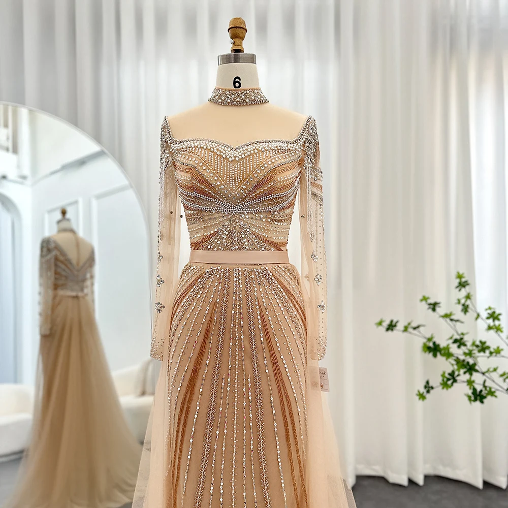 Sedfecdadb7a147169307727dcd82411d0 Luxury Champagne Mermaid With Detachable Overskirt Dubai Evening Dress Arabic Women Wedding Party Formal Gowns Mallzona