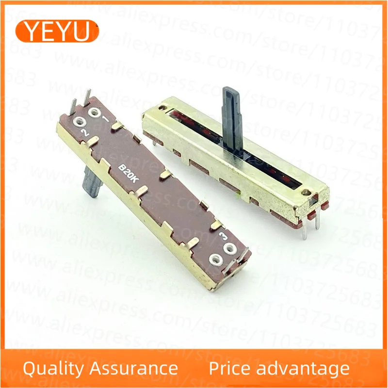 45mm B20K 4-pin Single Straight Slide Potentiometer 2PCS Power Amplifier Audio Mixer Fader Tone Volume Control