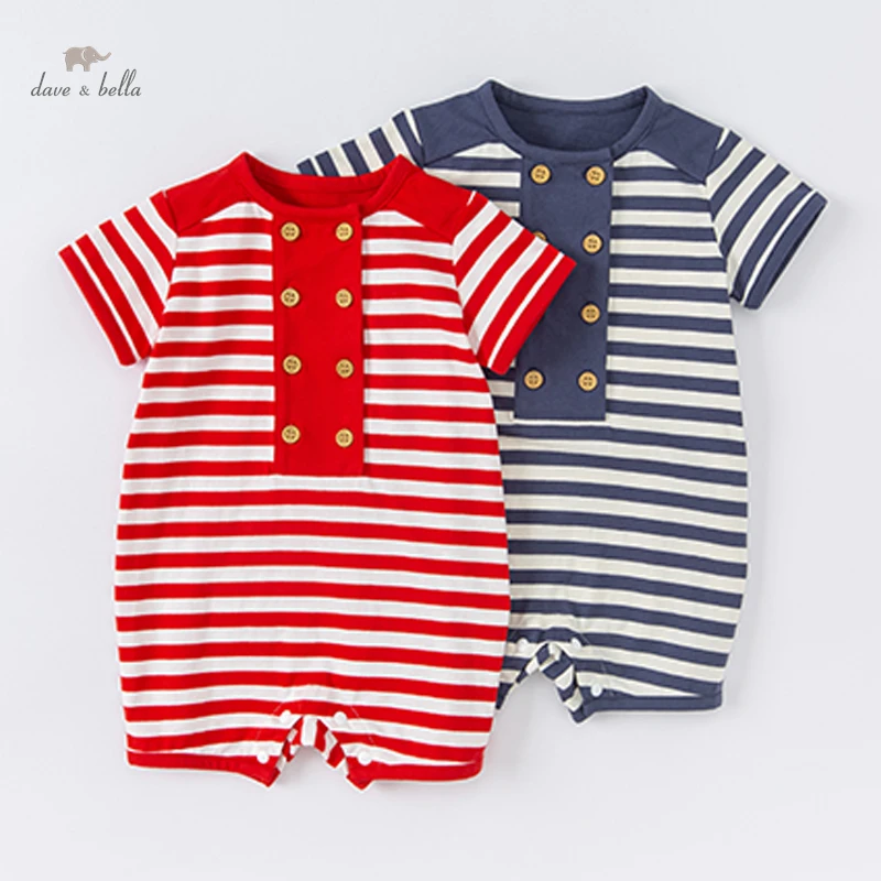 

Dave Bella Baby Boys Girls Romper Infant Jumpsuit Striped Short-sleeved Climbing Pajamas Cotton Toddler Clothes DB2223421