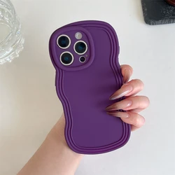 Chic Frosted Solid Color Wave Edge Phone Case - Soft TPU Shockproof Back Cover - iPhone 15 (Deep Purple)
