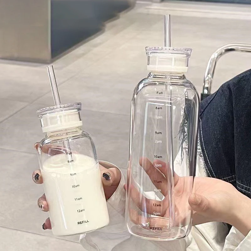 Glass Water Bottle with Double Cover for School and Office