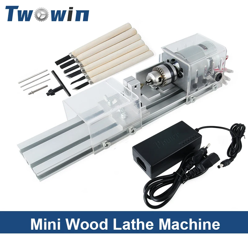 

TWOWIN Mini Wood Lathe Machine DIY Woodworking Miniature Pearl Lathe Grinding Polishing Cutting Beads Drill Rotary Tool 12-24VDC