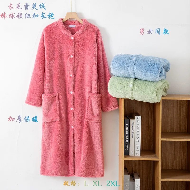 Autumn Winter Thick Bathrobe Women Comfortable Coral Fleece Button Sleepwear Robe Female Dressing Gowns Loose Flannel Robes women sleepwear,cotton bathrobe