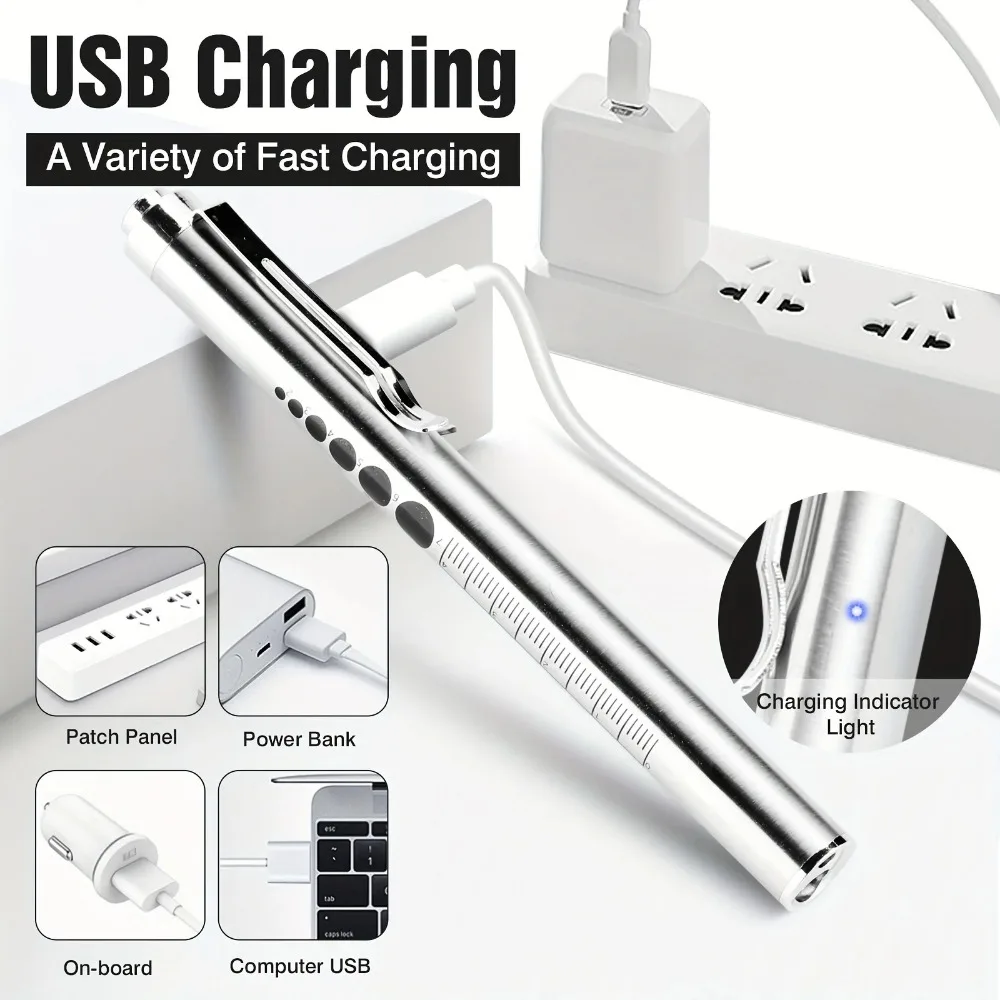 USB Rechargeable Portable Medical Penlight Emergency Flashlight Rechargeable 2 in 1 Pocket LED Pen Lights with Pupil Gauge led flashlight,mini flashlight,led flashlights,mini led flashlight,led torch light,medical light