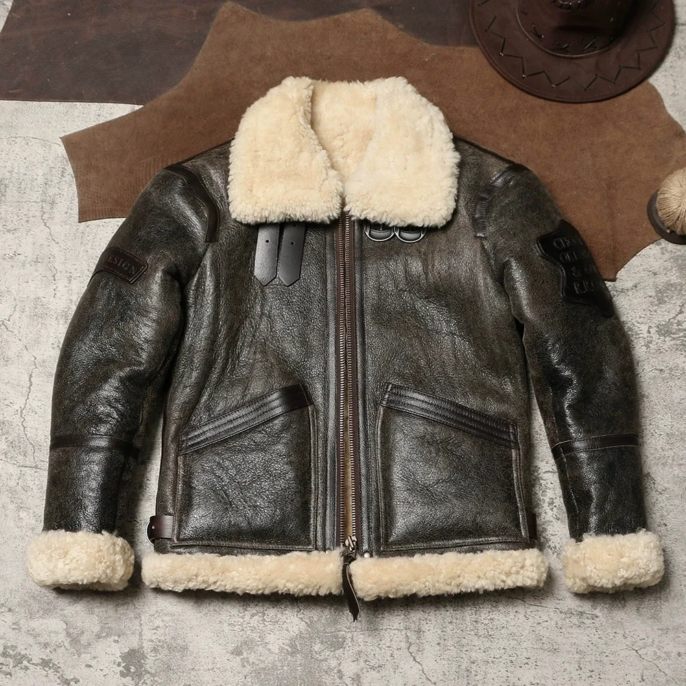 

DSF1251 Asian Size Air Force Pilot Warm Wool Merino Fur Skin Coat High Quality Genuine Sheep Shearling Jacket