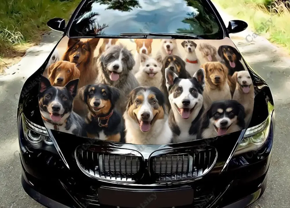 

A Large Group of Dogs Funny Car Hood Vinyl Stickers Wrap Vinyl Film Engine Cover Decals Sticker on Car Auto Accessories