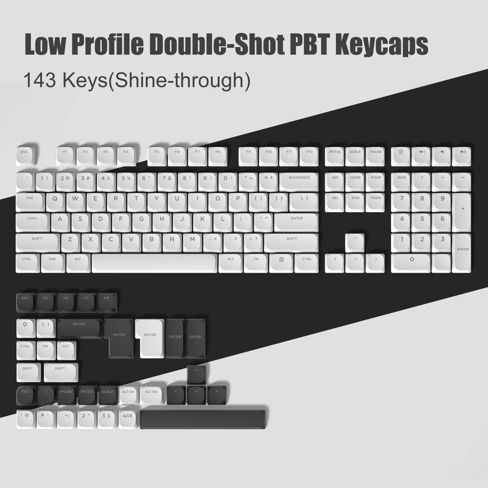 nuphy NSA Shine-Through ABS keycaps voor het toetsenbord met laag profiel Air 75 V2, wit (QWERTY-keycaps ANSI/US