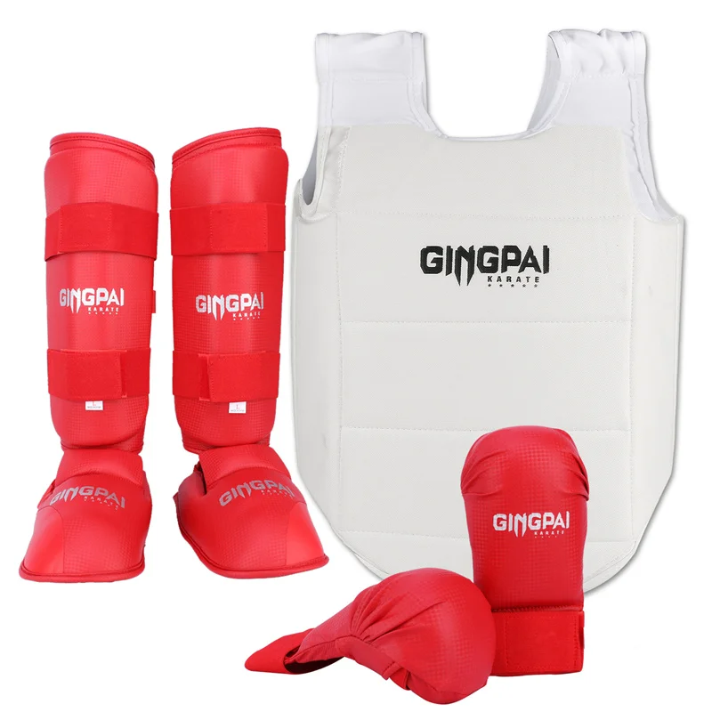 Conjunto de Karate 3 en 1 aprobado por WKF, guantes de Karate, protector de equipo de protección de pecho, espinilleras de Karate, espinilleras para niños, hombres y mujeres