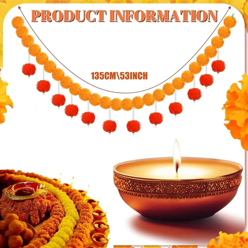 Künstliche Ringelblumengirlande mit langen Strängen ​ ​ Indian Décor Pooja Diwali Fiesta Pooja Ringelblumen ​ ​ Veranstaltungsdekor biegbar ​ ​ – Detail 18