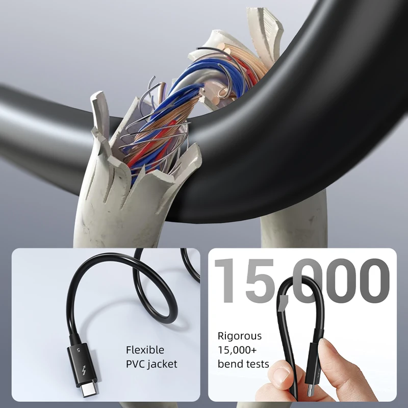 CABLETIME 썬더볼트 5 케이블 타입 C 인텔 인증 120Gbps PD 240W 고속 충전 케이블 8K60Hz 데이터 케이블 맥 PC 아이패드 SSD용