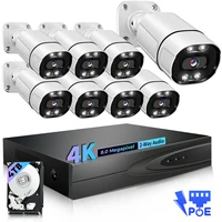 4K 8MP Проводная камера безопасности POE Комплекты 4/8Ch Сетевые системы NVR Звездный цвет Ночное видение Двустороннее аудио Обнаружение транспортных средств CCTV