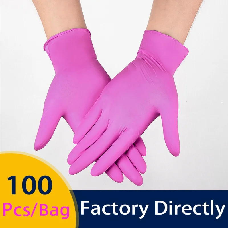 Nitrile Gloves Pink 100pcs/box Food Grade Waterproof Allergy Free