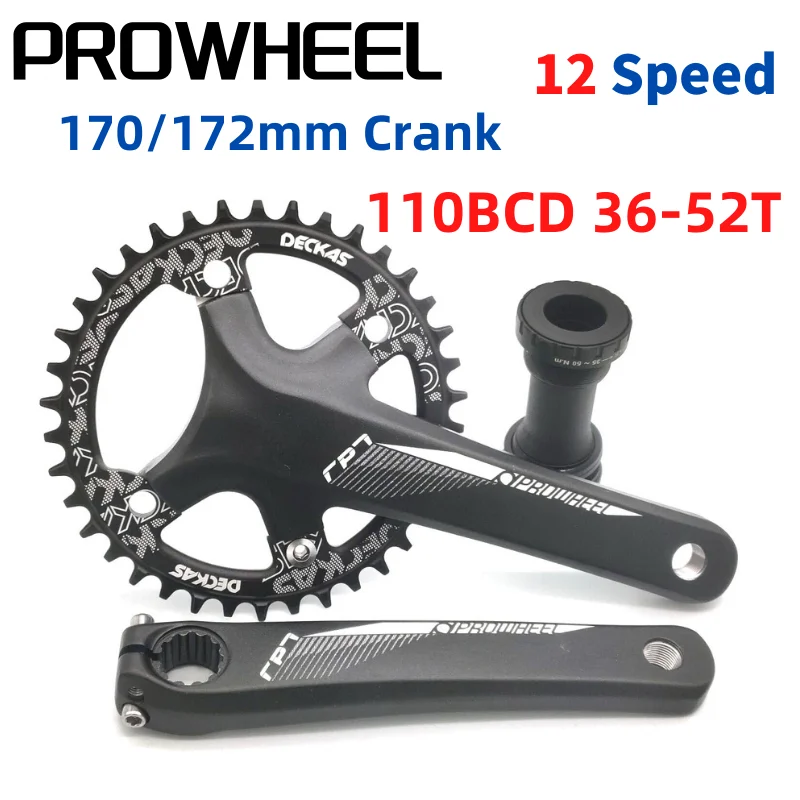 

PROWHEEL Road Bike Crankset Hollow One-Piece Chainwheel 110BCD 36-52T 170mm Compatible for R7000/R8000 7-12S 4 Claws Single Disc