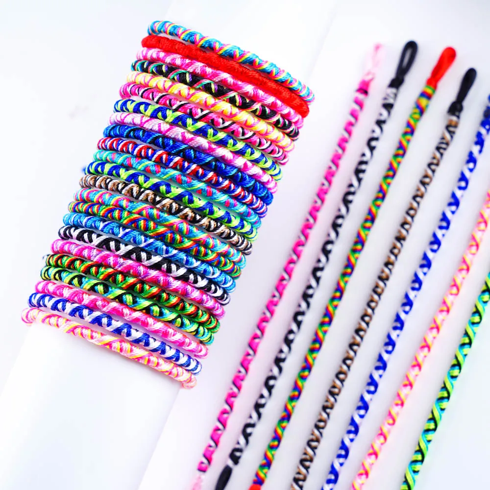 

Wholesale 30Pcs/Lot Fashion Ethnic Cuff Bracelets Braided Rope Colorful Wristband Jewelry For Men Women Friendship Lovers Gifts